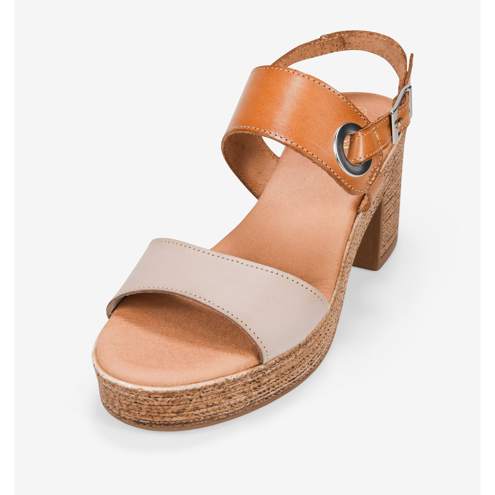 Sandalias de tacón cuero en piel con cierre de hebilla