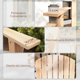 Silla Adirondack de Madera Silla de Jardín con Reposabrazos y Respaldo Alto para Terraza Balcón Exterior 72x95x93 cm Natural