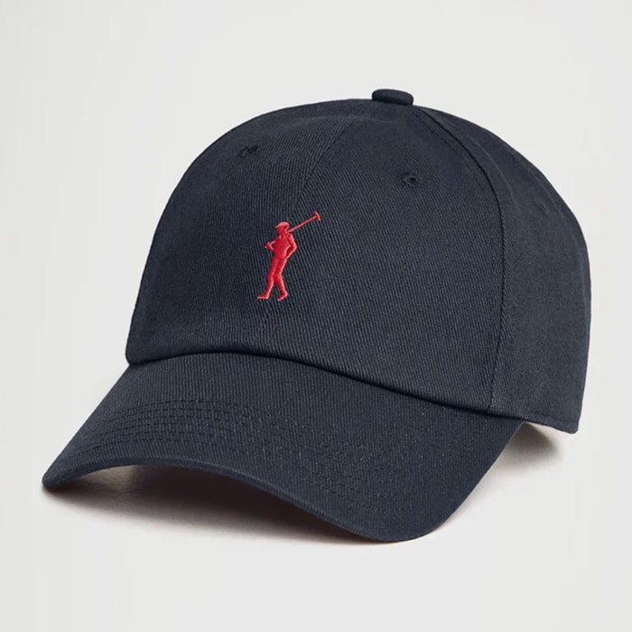 Gorra azul marino de seis paneles con logo Rigby Go