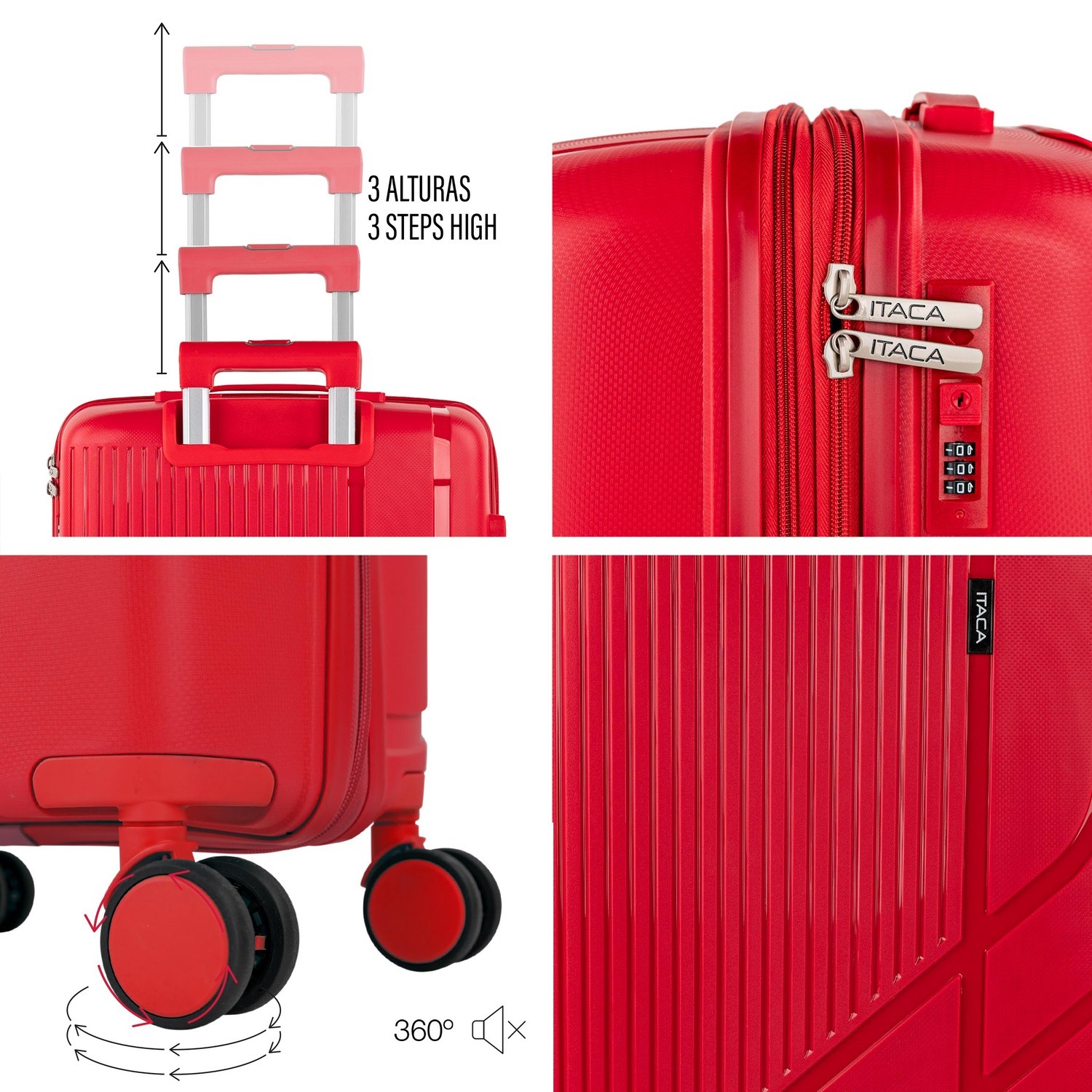 Juego De Maletas Rígidas Pp Itaca 761300 Viaje Pp Itaca Rojo
