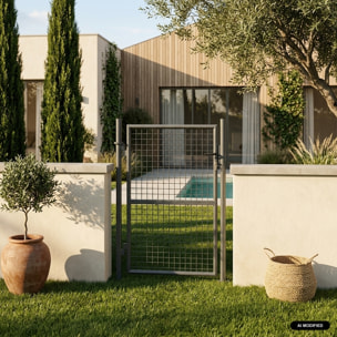 Portillon battant de jardin grillagé métal avec serrure et poignée PORTILLON 150 X 87CM