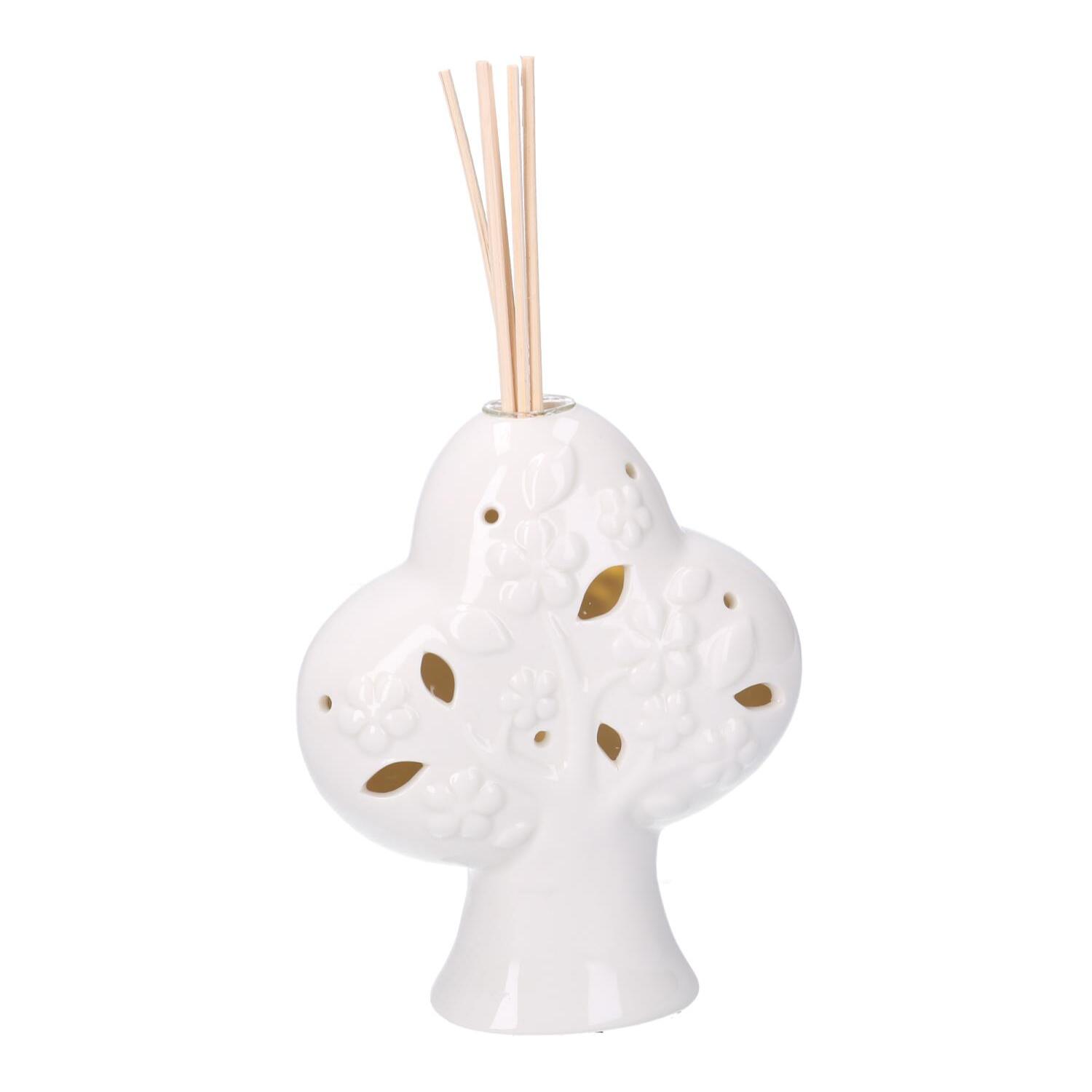 Profumatore ambiente in ceramica ad albero con led bianco cm14x14h16/24