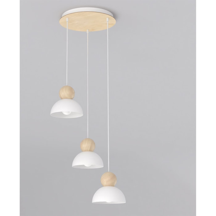 Lampada a sospensione KAKI in acciaio bianco opaco e legno