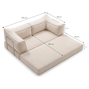 Canapé compressé convertible 2-3 places en velours côtelé beige BOFFA