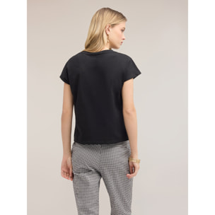 Motivi - Camiseta de punto con bordados sangallo - Negro