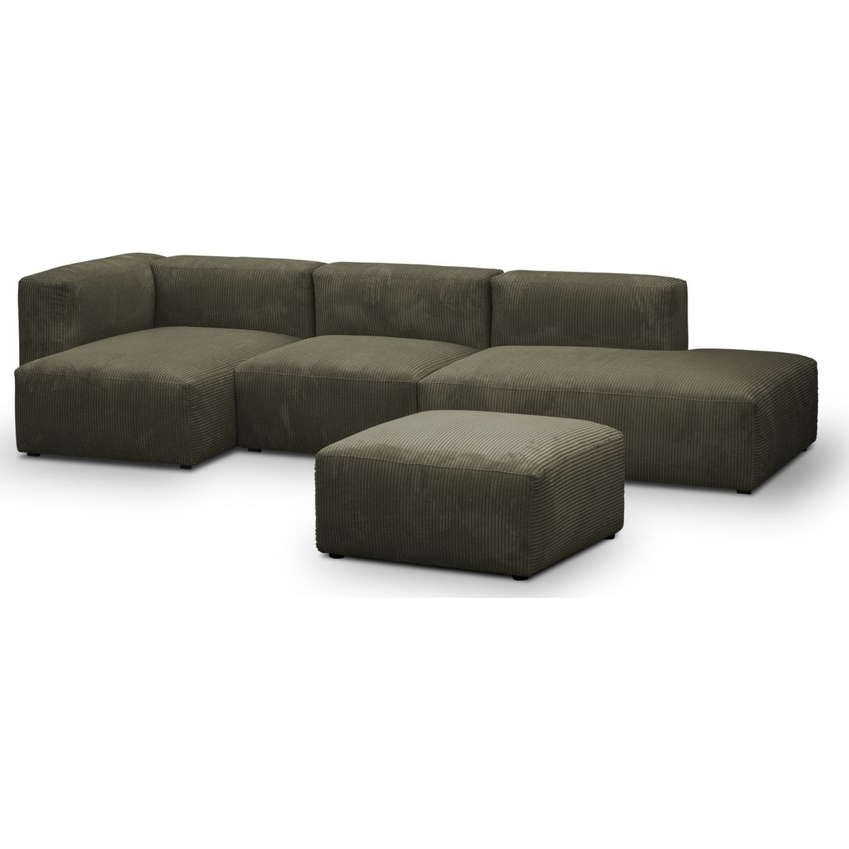 Canapé d'angle à gauche modulable 5 places en velours côtelé + pouf - MODULO