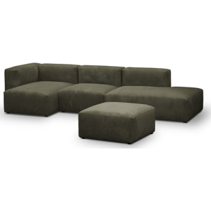 Canapé d'angle à gauche modulable 5 places en velours côtelé + pouf - MODULO