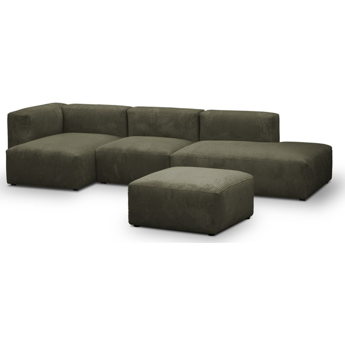 Canapé d'angle à gauche modulable 5 places en velours côtelé + pouf - MODULO