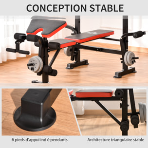 Banc de musculation Fitness entrainement complet avec support d'haltères dossier réglable acier noir rouge