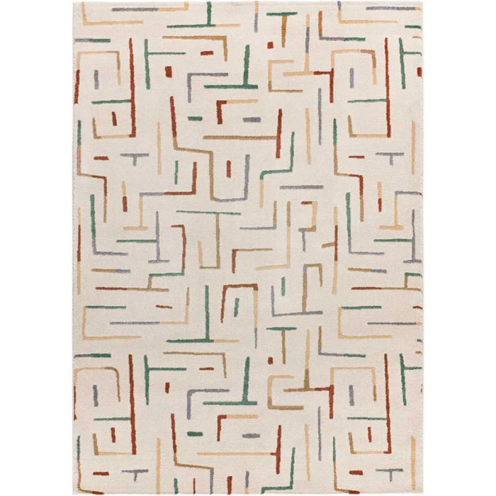 BERUTI Alfombra geométrica en beige y trazos multicolor, varias medidas disponibles