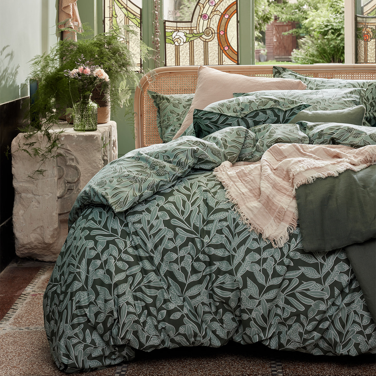 Housse de couette imprimée en coton, GAÏA, Vert
