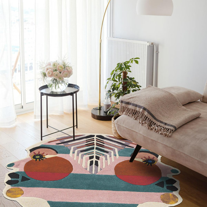 Tapis salon et chambre fait à la main en laine motif fresque LUNICIA