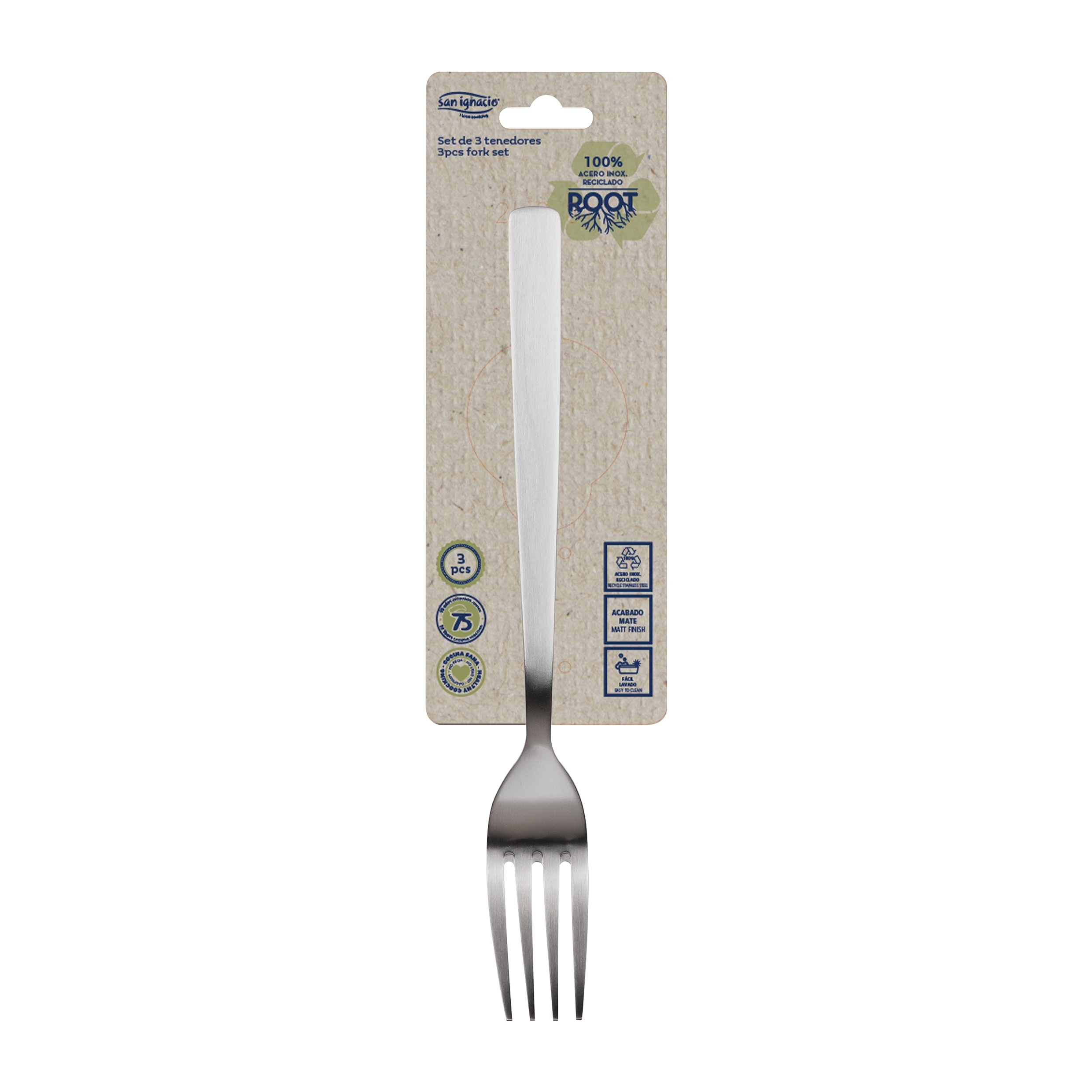 Set 3pc tenedor acero inox reciclado mate root