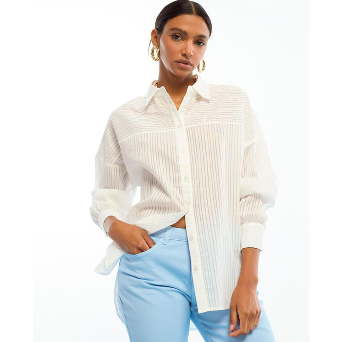 Camicia oversize in popeline con righe trasparenti