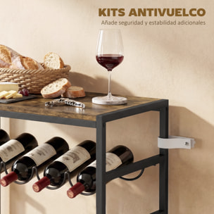 Botellero para 30 Botellas, Botellero para Vino de 6 Niveles con Encimera de Efecto Madera, Estilo Industrial, para Cocina, Comedor, Bar, 59x30x88,5 cm, Marrón Rústico