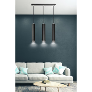 Lampada a sospensione Kibo in acciaio nero con finiture cromate