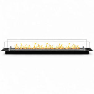 Bruciatore Per Camino A Bioetanolo 119x21x19,4 cm Da Incasso 2lt con Vetri in Cristallo e Acciaio Inox