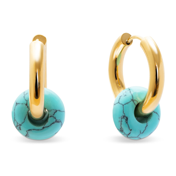 Pendientes Aro Carmen True Turquesa Acero Baño Oro
