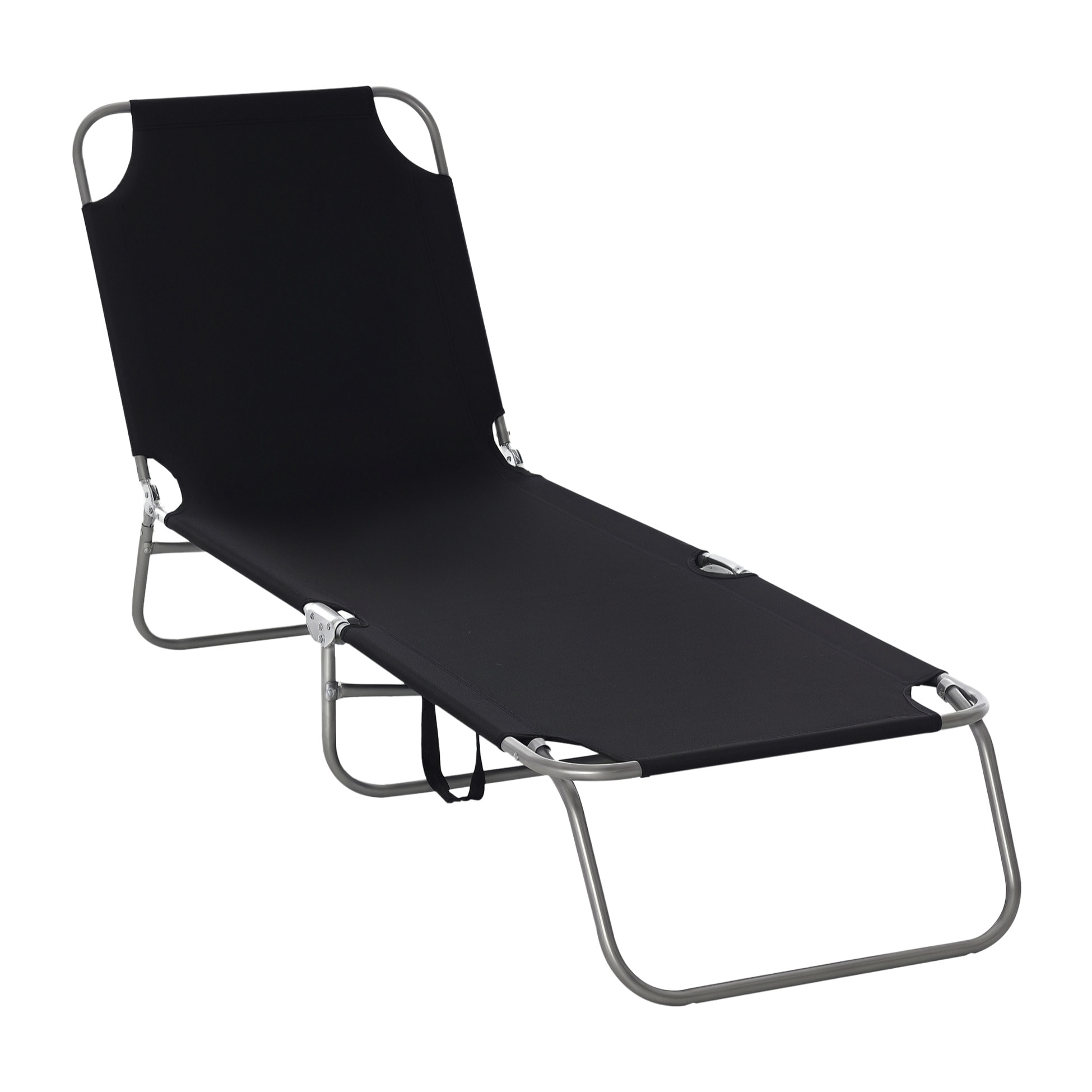 Tumbona Plegable Tumbona Jardín Exterior con Respaldo Ajustable en 5 Posiciones y Estructura Metálica Carga 120 kg para Terraza Piscina Playa 187x55x24 cm Negro