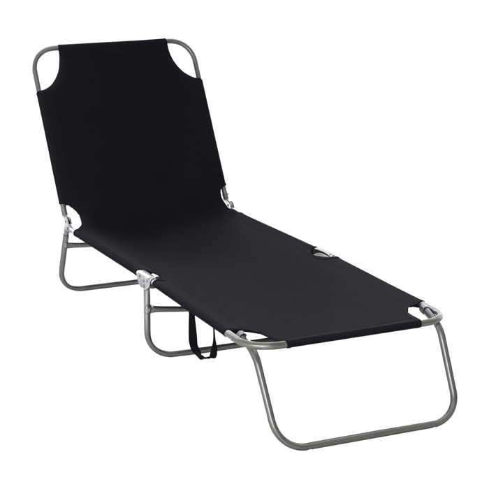 Tumbona Plegable Tumbona Jardín Exterior con Respaldo Ajustable en 5 Posiciones y Estructura Metálica Carga 120 kg para Terraza Piscina Playa 187x55x24 cm Negro