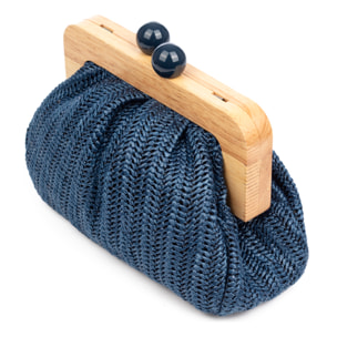 BeneLario Bolso bandolera Mujer. Tela con detalles de madera natural y piel sintética.