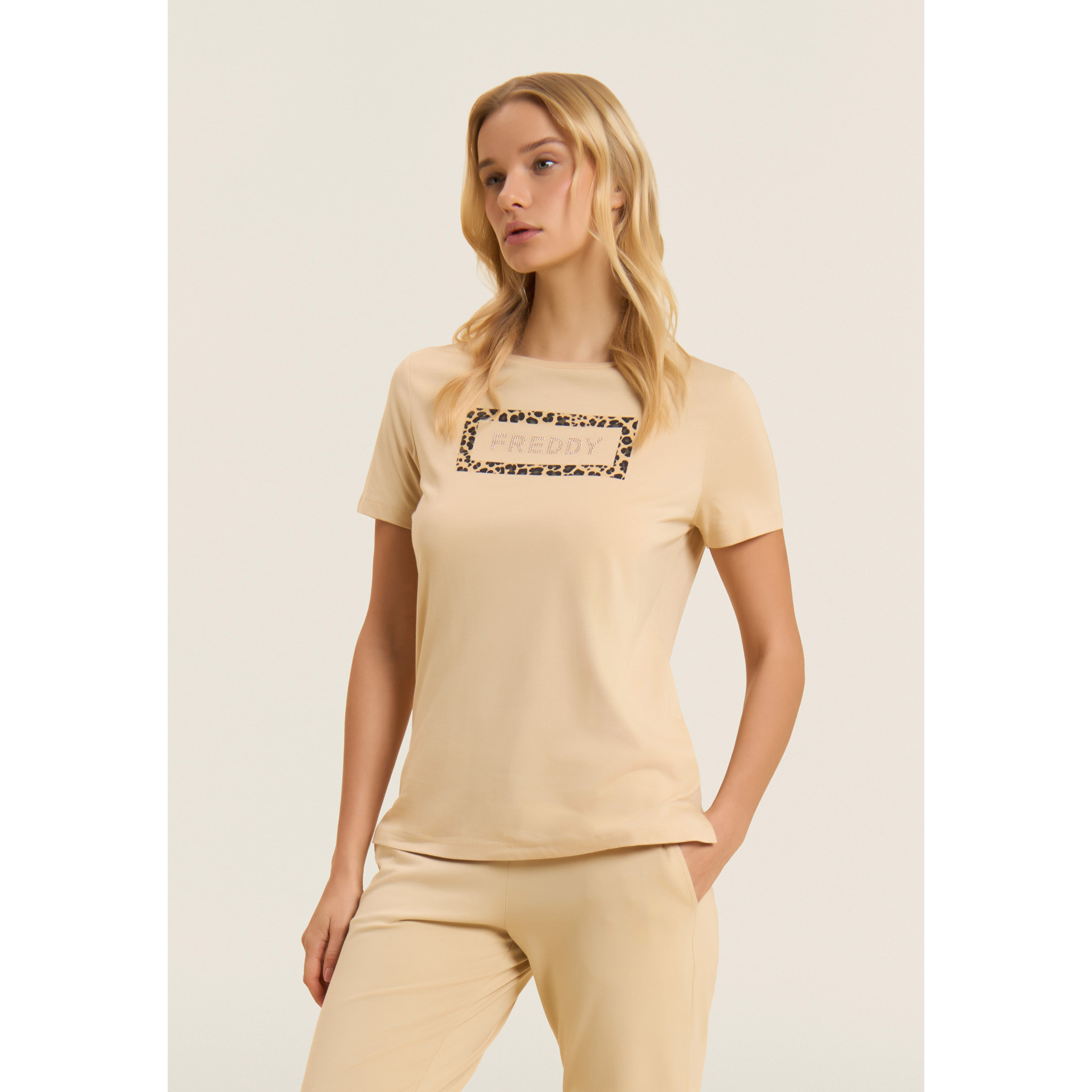 T-shirt Manica Corta con Grafica Animalier e Logo FREDDY