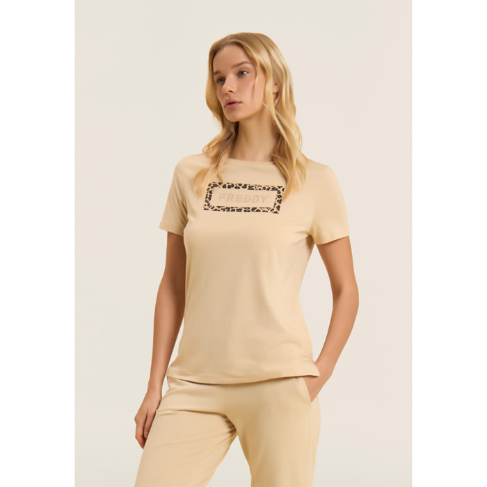 T-shirt Manica Corta con Grafica Animalier e Logo FREDDY