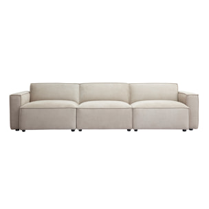 Canapé modulable 4 places en tissu effet velours texturé beige SPLIT