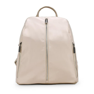 Mochila beige en nylon con cremalleras