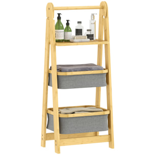 Estantería para Baño Plegable de Bambú, Estante de Baño con 2 Cestos para Ropa Sucia, Estante Abierto, para Dormitorio, Lavadero, Gris