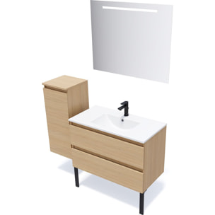 Ensemble vasque intégrée 2 tiroirs + miroir - HUDSON