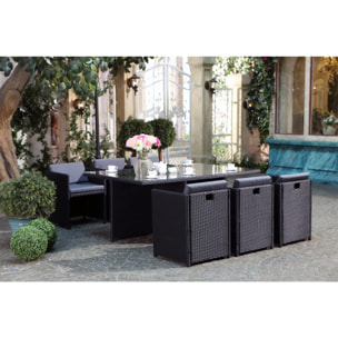 Salon de jardin 6 places noir/gris + housse de protection REGINA