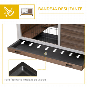 Jaula para Conejos de Madera Conejera para Mascotas Pequeñas Portátil Interior con Techo Abrible Rampa Bandeja Extraíble para Conejillos de Indias 90x53x59 cm Marrón