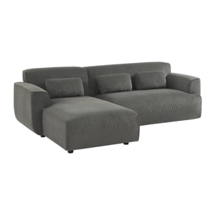 Canapé d'angle gauche. 2 à 3 places. velours côtelé gris. Wallas L 196 x P 151 / 91 / x H 73cm