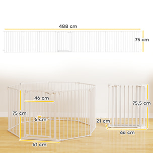 Barrera para Perros Plegable, 488x75 cm, Valla para Mascotas de 8 Paneles, Puerta con Cierre Doble, Barrera de Seguridad para Niños, Perros Pequeños y Medianos, para Escalera, Pasillo, Blanco