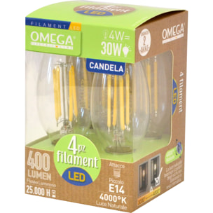 OMEGA Set 4 Pezzi Candela Filament LED C35 4W