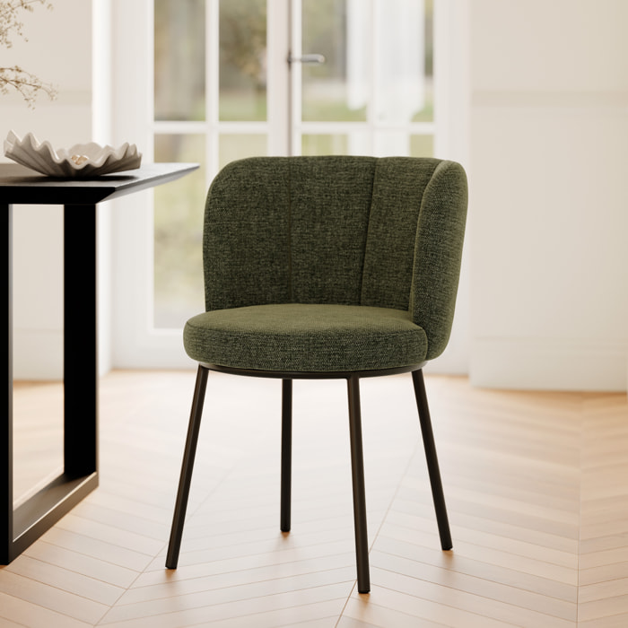 Chaise en tissu vert chiné et pieds noirs - Aby