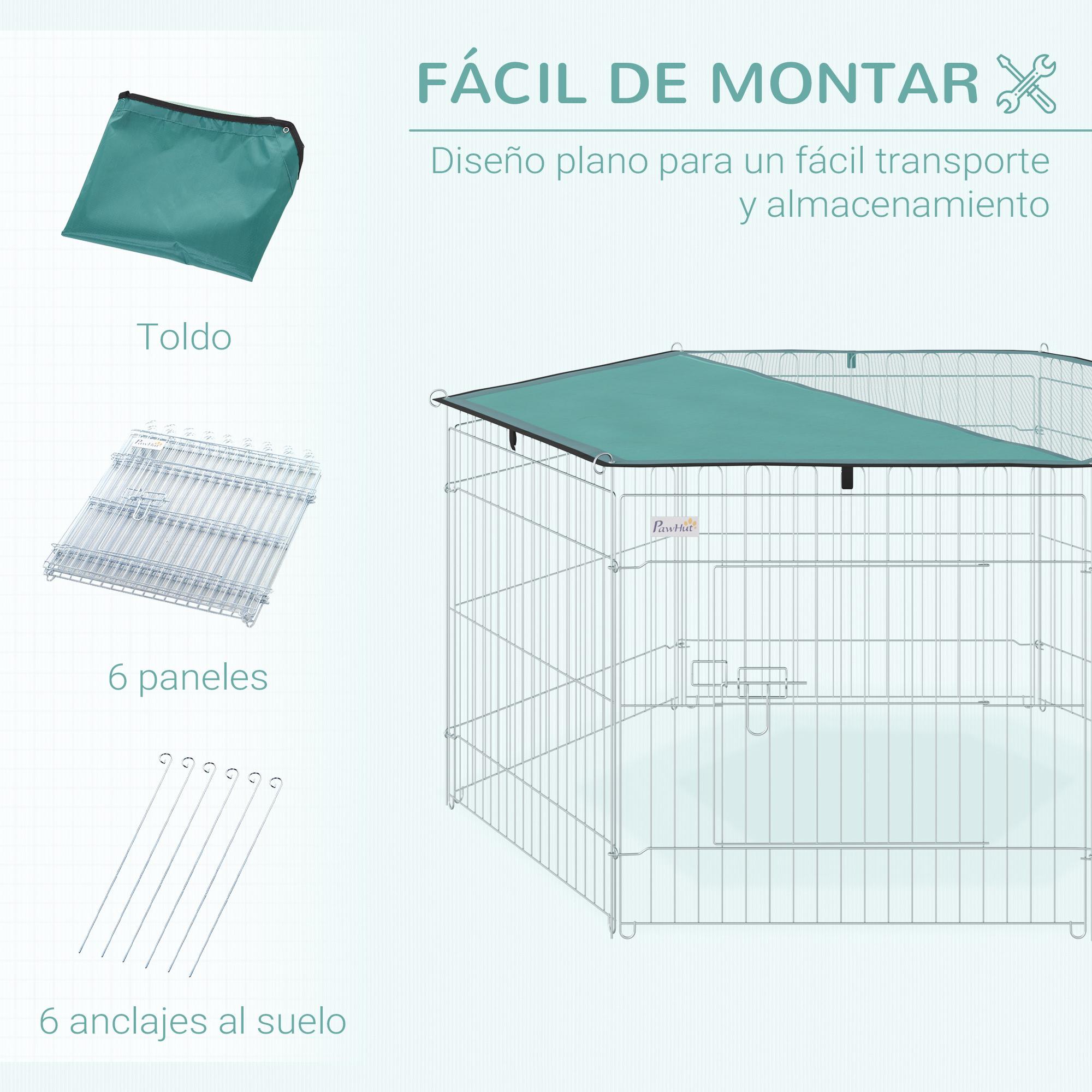 Parque de Juegos para Perros 6 Paneles 59x60cm Plegables Puerta Pestillo Toldo