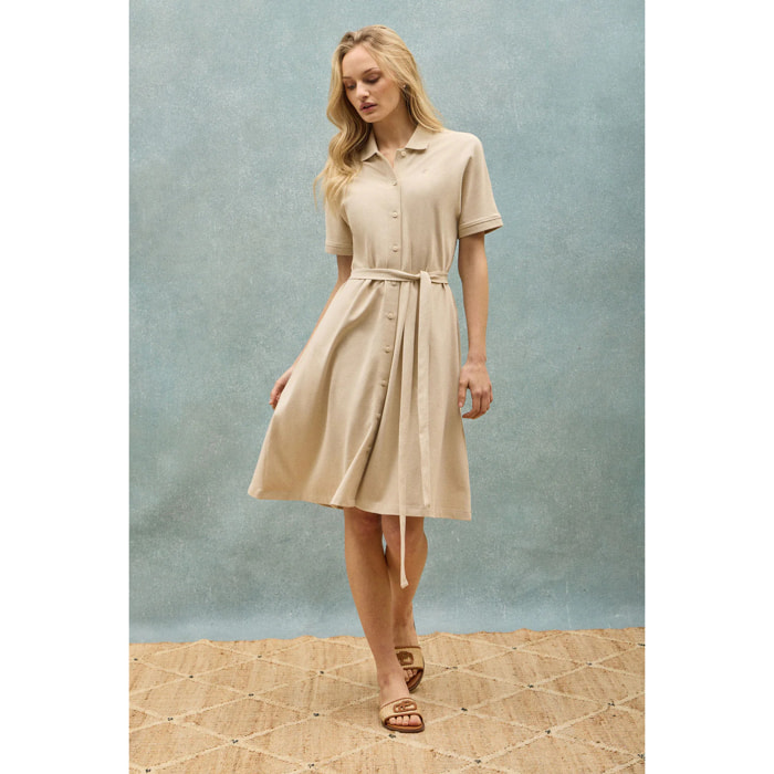Vestito beige abbottonato con ricamo PC