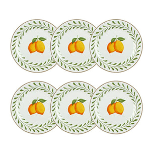 Lot de 6 assiettes plates 26,5cm en porcelaine à imprimé citron LEMON