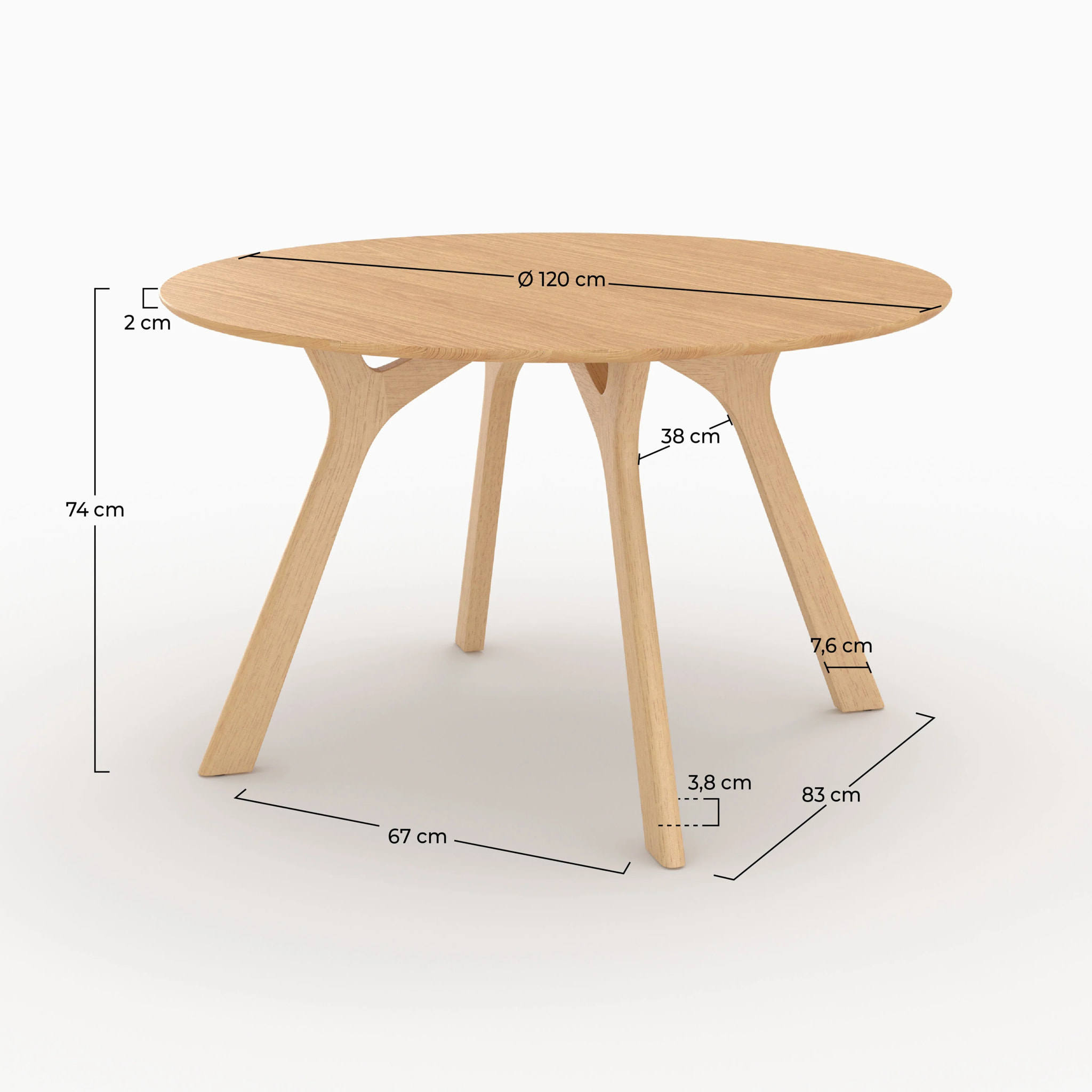 Table ronde 4 personnes en bois d'hévéa massif et placage D120 cm - Izzi
