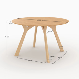 Table ronde 4 personnes en bois d'hévéa massif et placage D120 cm - Izzi