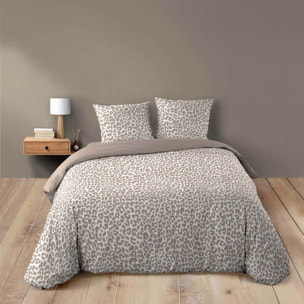 Parure de lit 3 pièces 100 % coton imprimé léopard housse + taies - Naturel