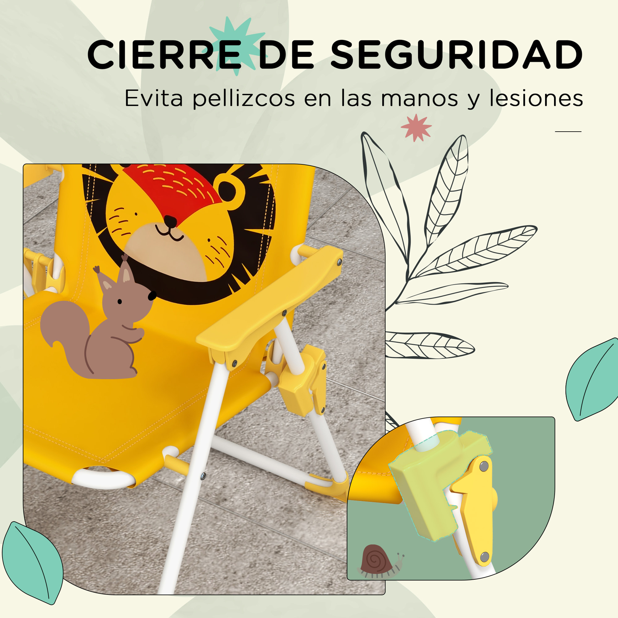 Conjunto de Mesa y Sillas para Exterior Infantil Set de 2 Sillas Plegables y Mesa para Niños Mesa con Sombrilla Ajustable en Altura Temática de León para Jardín Patio Amarillo y Marrón