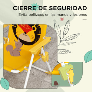 Conjunto de Mesa y Sillas para Exterior Infantil Set de 2 Sillas Plegables y Mesa para Niños Mesa con Sombrilla Ajustable en Altura Temática de León para Jardín Patio Amarillo y Marrón