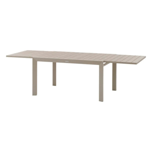 Table de jardin extensible coulissante "Évasion" effet bois lin & argile 10 places  lates en aluminium