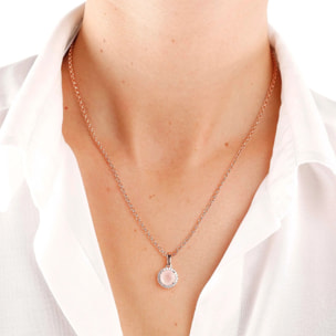 Collana Catena Rolo con Pendente Tondo in Calcedonio Blu e Cubic Zirconia