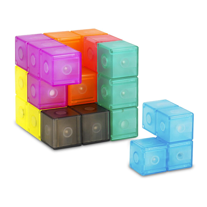 Cubo magnetico a torsione 3D. Puzzle in 3 dimensioni, sfide con vari livelli di difficoltà. 7 pezzi 3D.