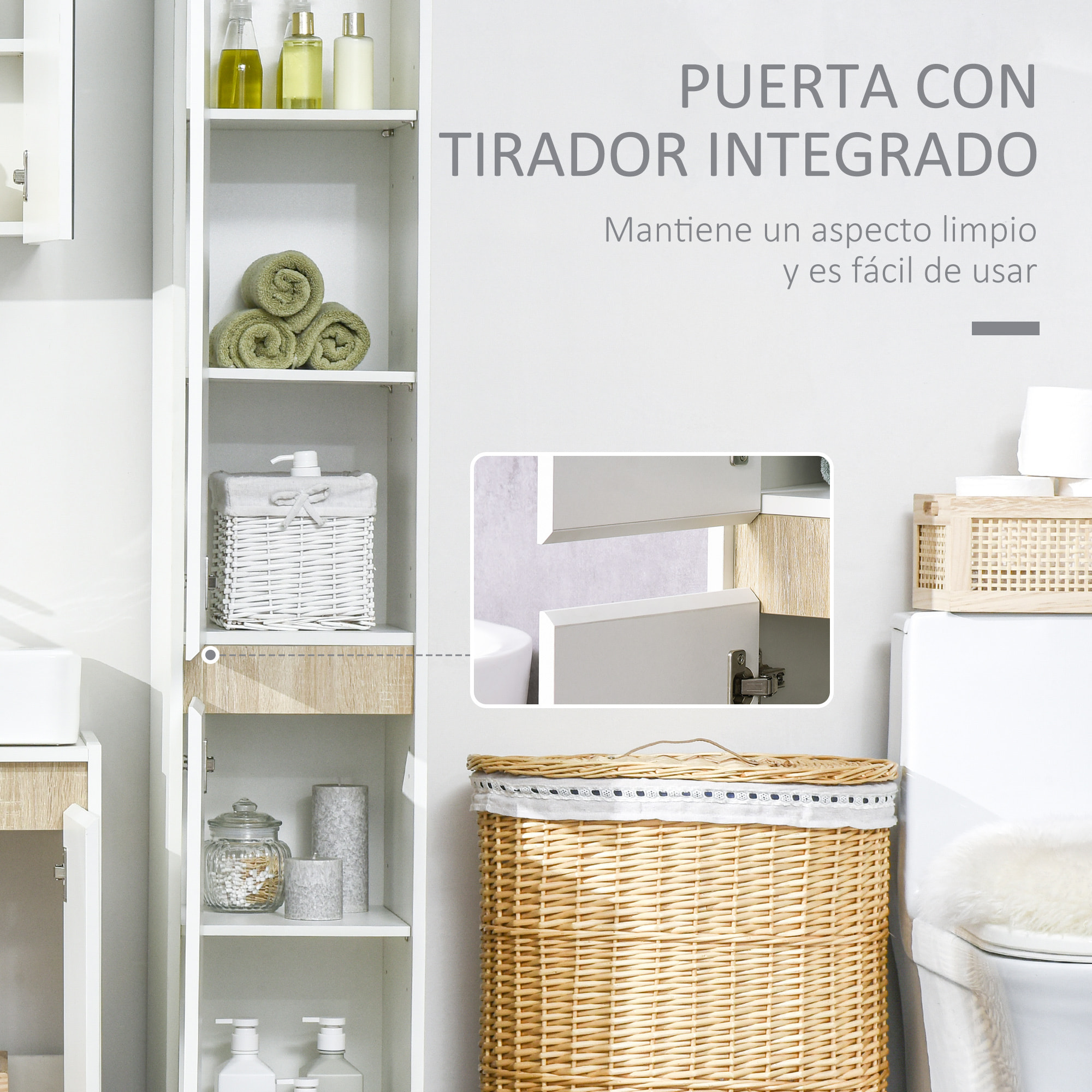 Armario Alto de Baño de 5 Niveles con Estantes Ajustables 30x33x165 cm Blanco