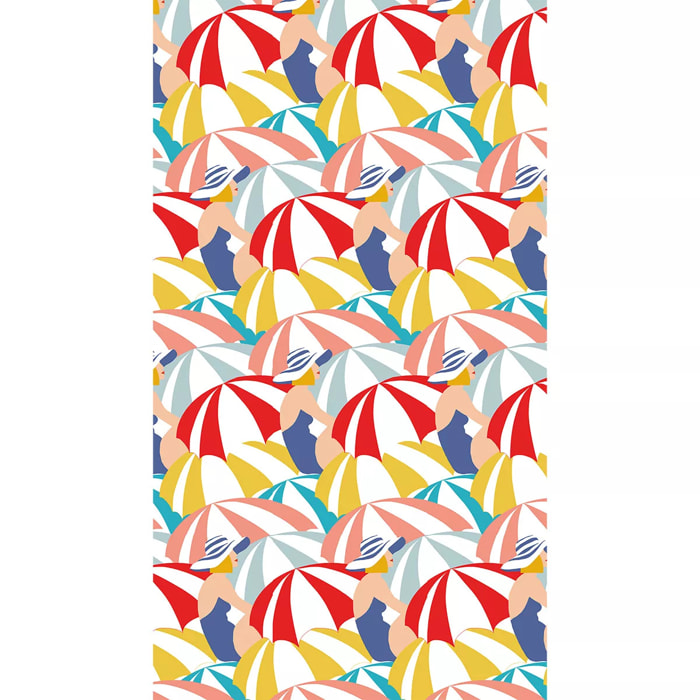 Fouta pur coton 350 g/m² imprimé bleu rouge Parasols pop